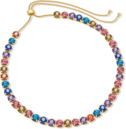 Slider Gold Necklace for Women Adjustable Length Necklace Set with Cubic Zirconia Rhinestone Crystal Long Pendant Choker Necklace