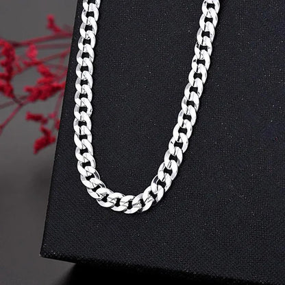 Solid 925 Sterling Silver Italian 7mm Solid Diamond-Cut Cuban Link Curb Chain Necklace for Men