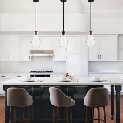Glass Pendant Lighting, Modern 1 Light Kitchen Pendant Light Fixture Black Adjustable Pendant Lamp XB-P1228-MB