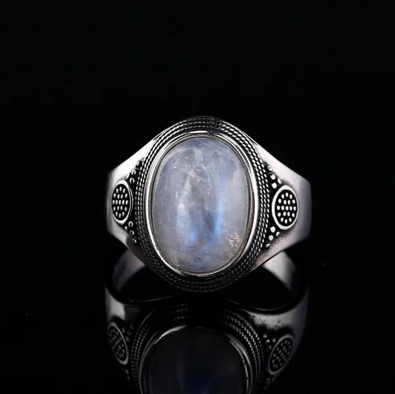 Natural Moonstone Ring Lady 925 Silver Jewelry Antique Party Ring Large Ellipse Gem Gift Wholesale
