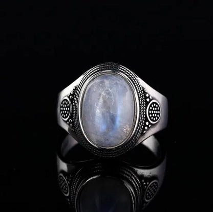 Natural Moonstone Ring Lady 925 Silver Jewelry Antique Party Ring Large Ellipse Gem Gift Wholesale