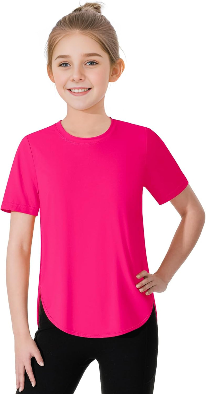 Girls Athletic Shirts Short Sleeve Quick Dry T-Shirt UPF 50+ Basic Tee Tops for Kids Teens Sports Activewear - WORLD TIME VISITS