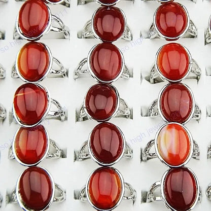 Hot Selling 5PCS Genuine Vintage Red Agate Silver Retro Rings for Women New Engagement Wedding Jewelry