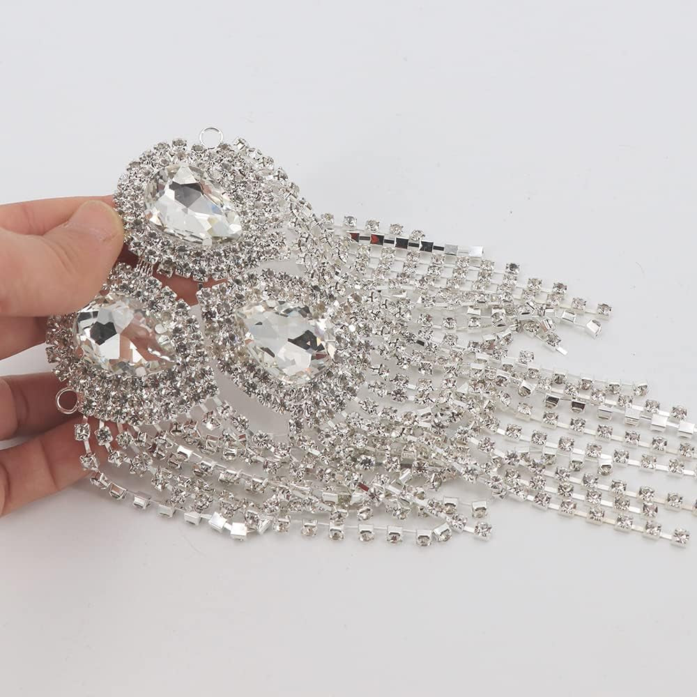 Crystal Fringe Shoulder Epaulette Rhinestones Appliques Stitch Patches for DIY Women Fashion Accessories 2Pcs/Pack