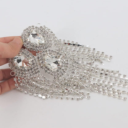 Crystal Fringe Shoulder Epaulette Rhinestones Appliques Stitch Patches for DIY Women Fashion Accessories 2Pcs/Pack