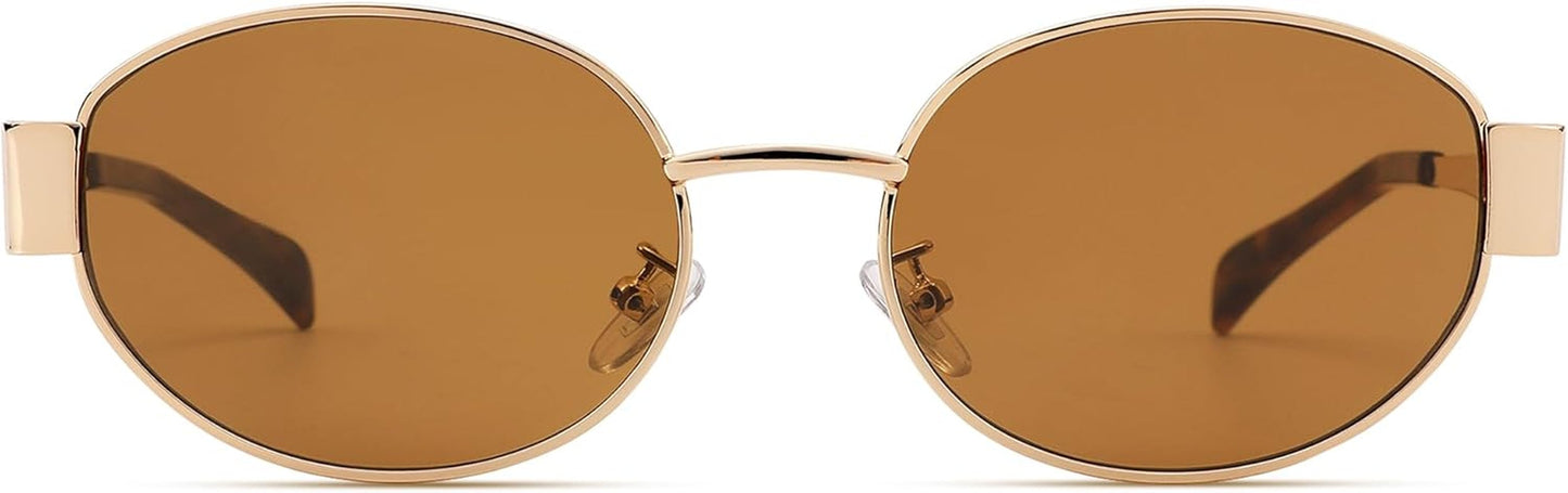 Retro Oval Sunglasses for Women Men - Fashion Sun Glasses - Rectangle Metal Frame Shades