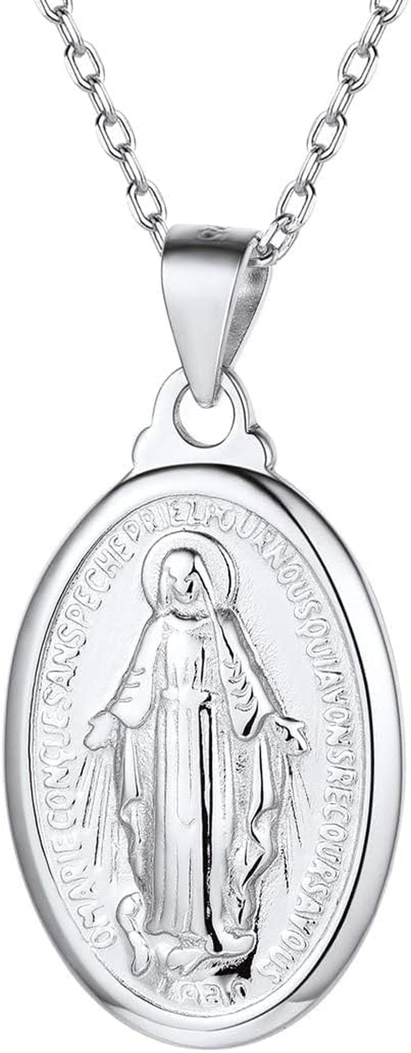 Personalized Virgin Mary Necklace 925 Sterling Silver Religious Christian Jewelry Oval Medal Coin Pendant Necklace for Women Men(With Gift Box) - WORLD TIME VISITS