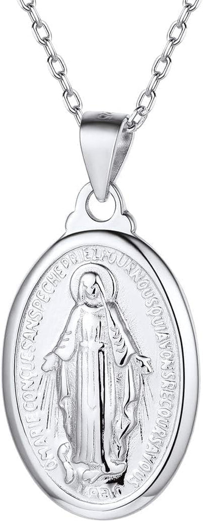 Personalized Virgin Mary Necklace 925 Sterling Silver Religious Christian Jewelry Oval Medal Coin Pendant Necklace for Women Men(With Gift Box) - WORLD TIME VISITS