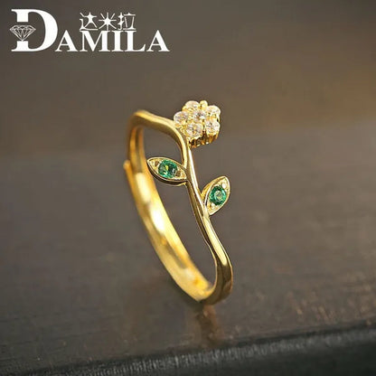 925 Sterling Silver Open Rings for Women Retro Vintage Style Gold Plated Silver Jewelry Adjustable Rings Love Gift
