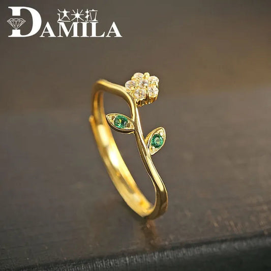 925 Sterling Silver Open Rings for Women Retro Vintage Style Gold Plated Silver Jewelry Adjustable Rings Love Gift