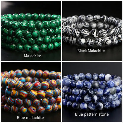 Hot Sale 6-8mm Unisex Natural Stone Bracelet Malachite/Tiger Eye/amethyst/agate/gemstone Bracelet Round Bead Elastic Bracelet Handmade Chakra Treatment Stone Jewelry Ladies Mens Girls