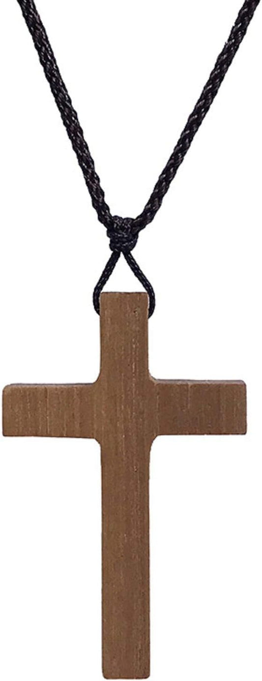 Vintage Natural Walnut Wooden Cross Pendant Necklace Wood Rearview Mirror Adjustable Leather Cord for Men Women Prayer Spiritual Religious Jewelry - WORLD TIME VISITS
