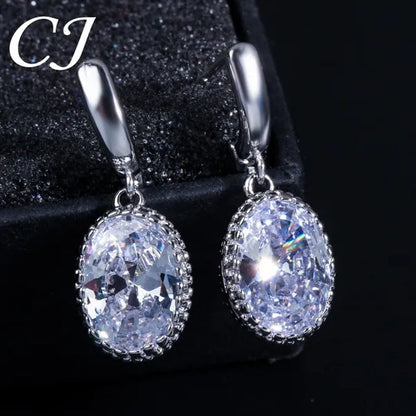 CANDICE European Clear Oval CZ Stone Necklace Earrings Tennis Bracelet Ring for Women Fashionable Sterling Silver Plated Plated Party Jewelry Set