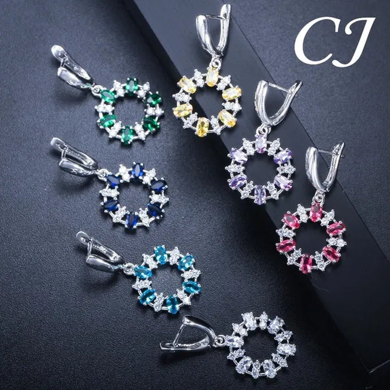 CANDICE Oval Yellow Platinum Plated Costume Party Jewelry Set Fashion Hollow Out Round Dangle Necklace Hoop Earrings with Silver Plated for Women Accessories
