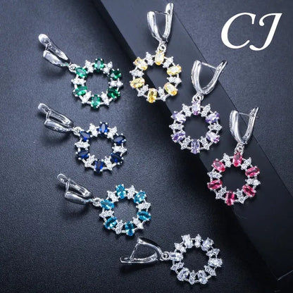 CANDICE Oval Yellow Platinum Plated Costume Party Jewelry Set Fashion Hollow Out Round Dangle Necklace Hoop Earrings with Silver Plated for Women Accessories