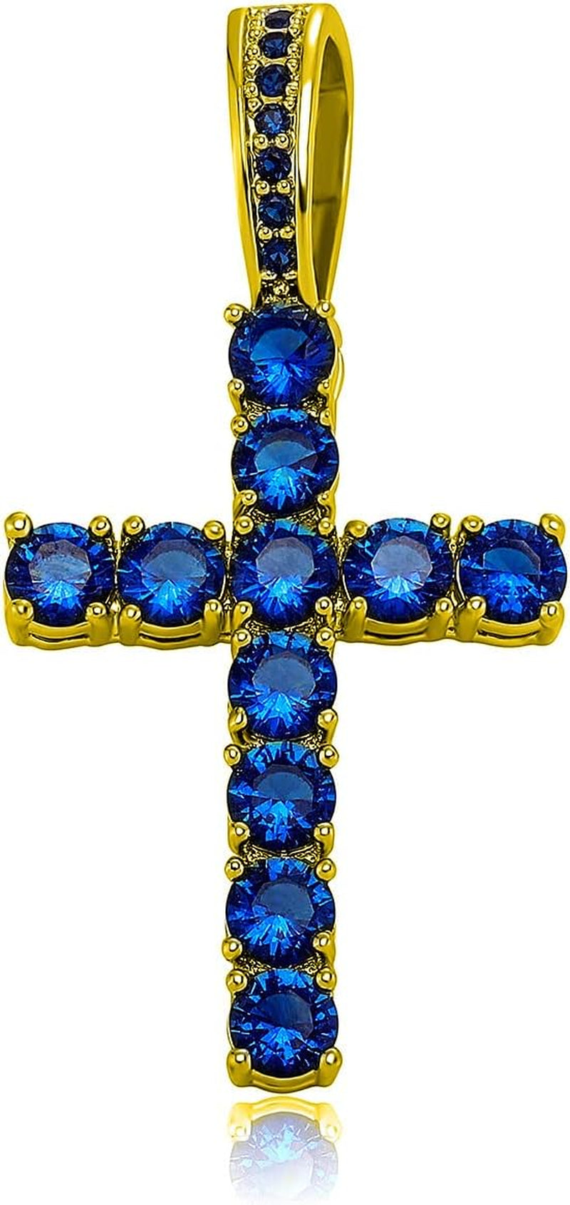 18K Gold Plated Iced Out Cubic Zirconia Classic Ankh Nail Mini Cross Egyptian Pendant Necklace Hip Hop Jewelry for Men Women with Stainless Rope Chain
