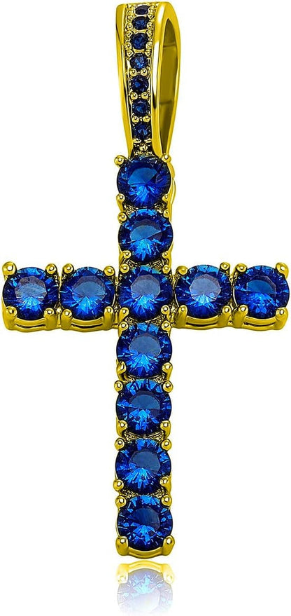 18K Gold Plated Iced Out Cubic Zirconia Classic Ankh Nail Mini Cross Egyptian Pendant Necklace Hip Hop Jewelry for Men Women with Stainless Rope Chain