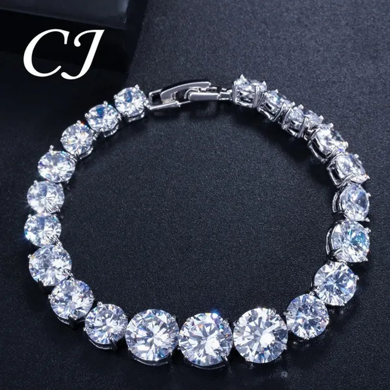 CANDICE Luxury Handmade Jewelry White Gold Plated Clear Cubic Zirconia Women Wedding Strand Bracelet