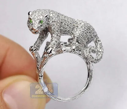 Sparkling 925 Sterling Silver Natural Gemstone White Sapphire Leopard Ring Party Unique Jewelry Gifts Size  6 7 8 9 10