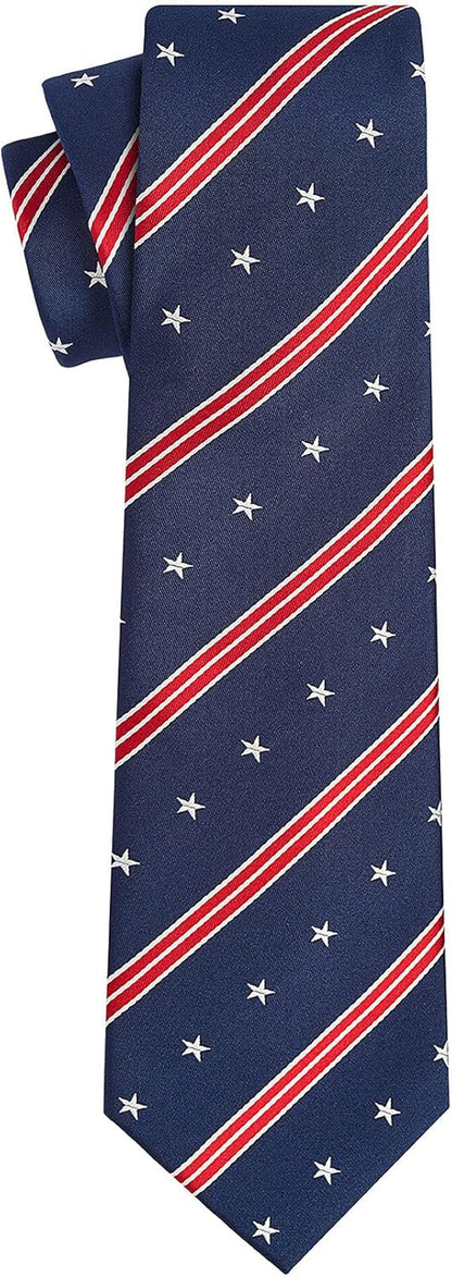 Mens Silk Tie Set Patriotic Ties the USA Necktie + Pocket Square