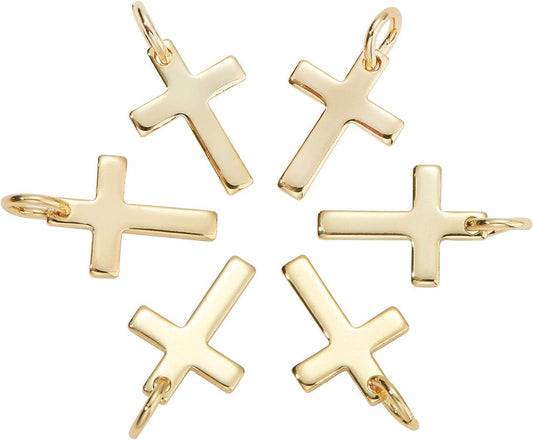 10 Pcs Craft Supplies Real 18K Gold Plated Beads Charms Pendants Cross Charms for Jewelry Making Crafting - WORLD TIME VISITS