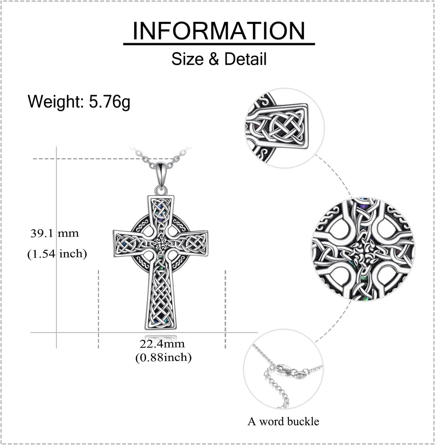 Celtic Knot Cross Necklace Sterling Silver Cross Pendant Abalone Shell Fashion Jewelry Gift for Women Girls
