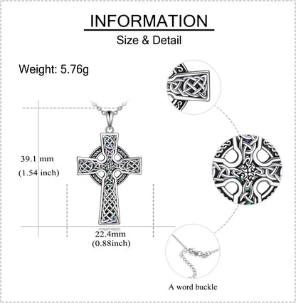 Celtic Knot Cross Necklace Sterling Silver Cross Pendant Abalone Shell Fashion Jewelry Gift for Women Girls