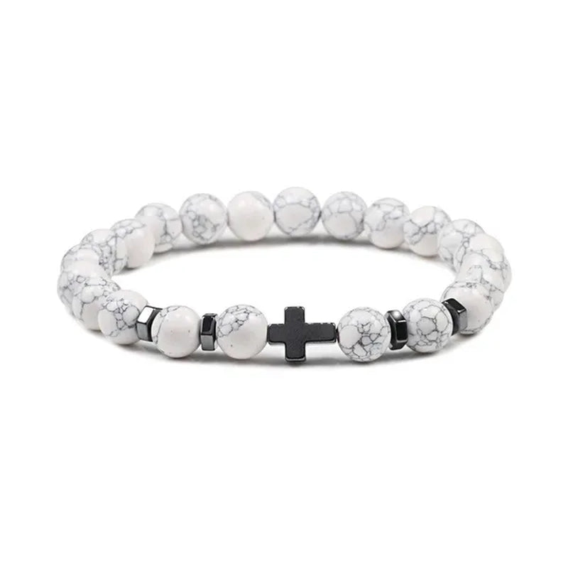 Hot Men Natural Tiger Eye Beads Hematite Cross Bracelets Onyx Meditation Prayer Bead Bracelet Women Stone Yoga Jewelry Homme