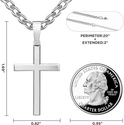 18K Gold over 925 Sterling Silver Cross Necklace for Men/Women, Stainless Steel Cuban/Rope Chain Cross Pendant 18-24 Inch, Religious Jewelry Gifts for Men