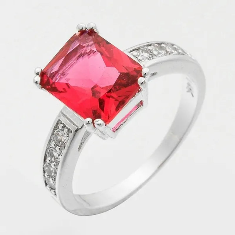 Lady Jewelry 3.99Ct Ruby Diamond 14K White Gold Ring Size6-10 - WORLD TIME VISITS
