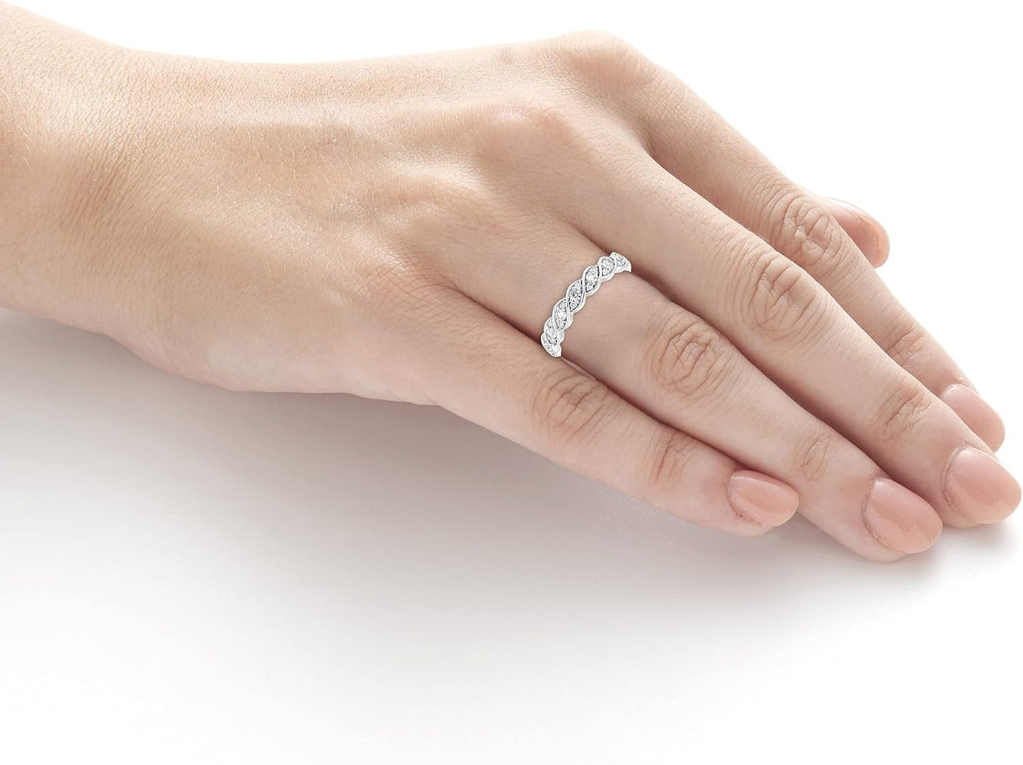 Rhodium Plated 925 Sterling Silver Diamond and Gemstone Twist Stacking Anniversary Ring