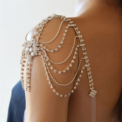 Rhinestones Sexy Shoulder Bra Body Chain Fringe Tassels Body Jewelry Wedding Arm Chain Summer Beach Bikini Shoulder Harness for Women Brides (Type C)