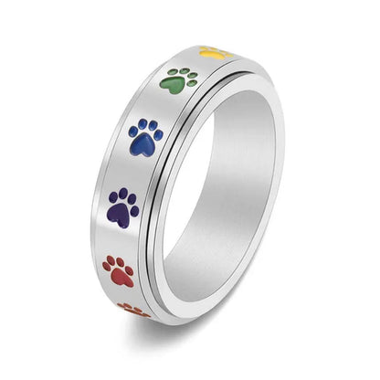 Women Men Multicolor Cartoon Cute Dog Footprints Spinner Ring Gay Lesbian LGBT Pride Stainless Steel Rainbow Color Cat Claw Paw Prints Rotatable Rings Engagement & Wedding Band Size 6-12 Black / Silver / Gold / Rose Gold - WORLD TIME VISITS