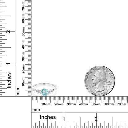 10K White Gold Sky Blue Topaz White Created Sapphire and White Diamond Accent 3-Stone Engagement Ring for Women (1.05 Cttw, round 6MM, Gemstone November Birthstone)