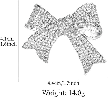 Real Gold Plated Cubic Zirconia CZ Ribbon Bridal Bowknot Bow Brooch Pins for Women
