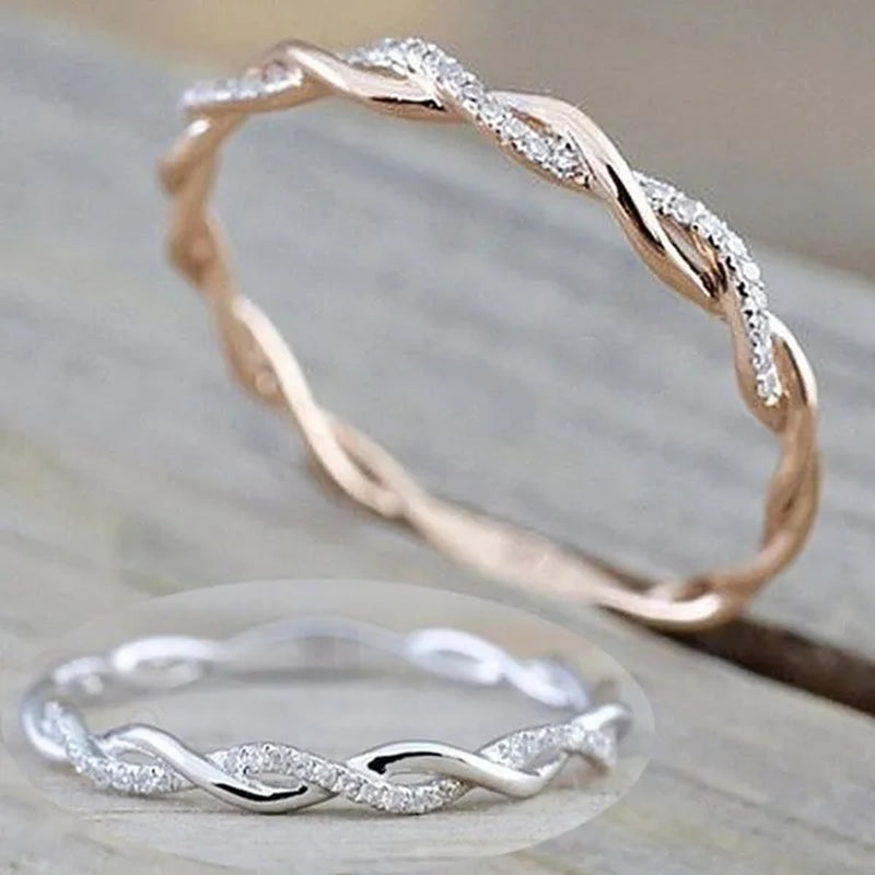 Diamond Ring Engagement Ring  Diamond Anniversary Twined Vine Simple Infinity Eternity Ring Bridal Women Promise Ring Anniversary Gold Wedding Bands Size 4-10 - WORLD TIME VISITS