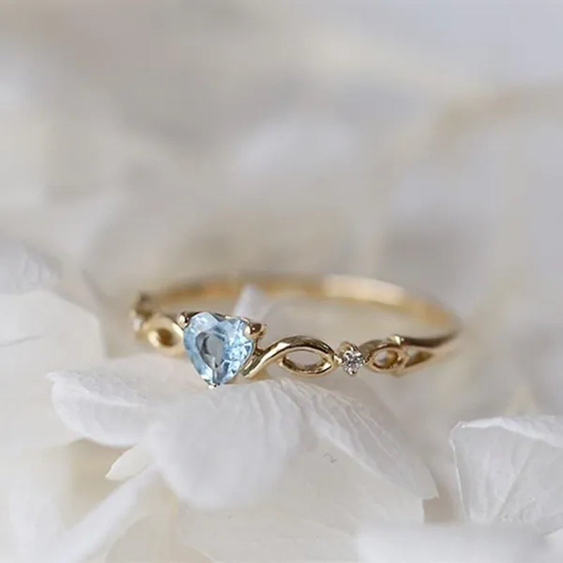 Women Dainty 18K Gold Plated Iceblue Heart Shaped Sapphire Diamond Gemstone Ring