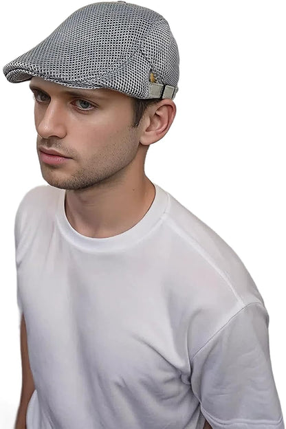 Men'S Breathable Mesh Summer Hat Adjustable Newsboy Beret Ivy Cap Cabbie Flat Cap Gatsby Driving Hunting Hats