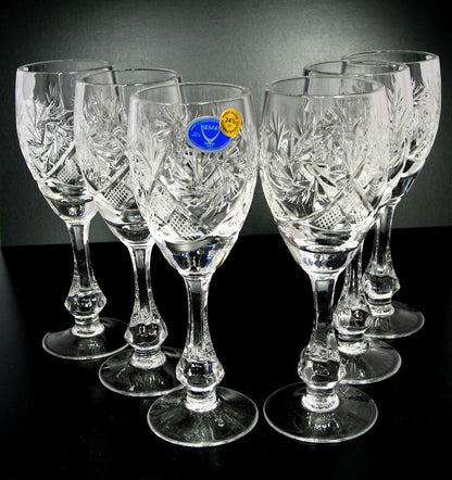 SET of 6 Russian CUT Crystal Shot/Sherry Glasses on a Long Stem 2.4 Oz Hand Made