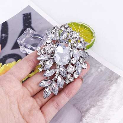 Vintage Sparkly Austrian Crystal Flower Leaf Bouquet Clusters Big Large Brooch Pin for Women Gold Tone