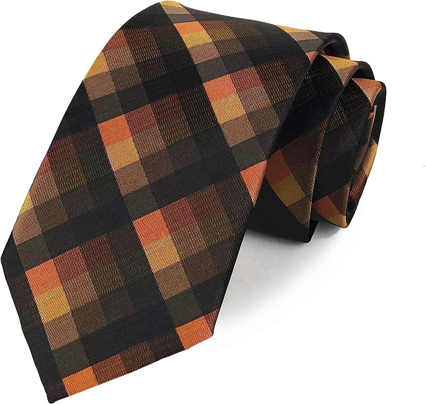 Men'S Classic Checks Dark Blue Grey Jacquard Woven Silk Tie Necktie
