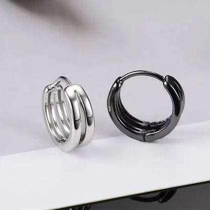 Stainless Steel Hoop Earrings Punk Style Multilayer round Double Hip Hop Earrings Gunblack Silver Plated Pierced Stud Earrings Men'S Jewelry