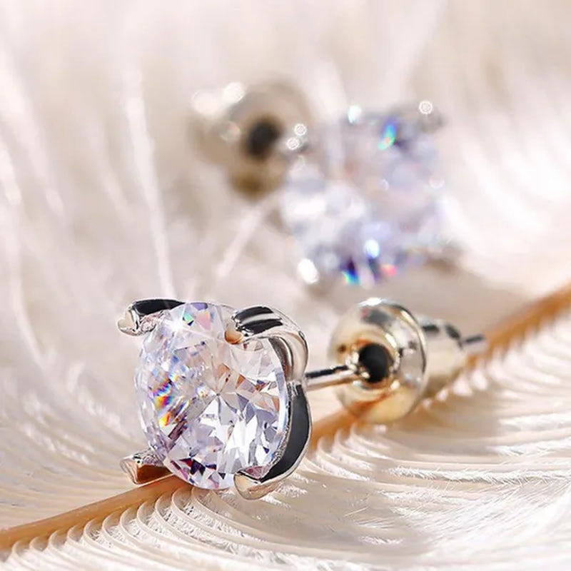 Fashion Jewellery Ear Studs 925 Sterling Silver White Sapphire Diamond Earrings