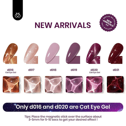 Beetles Cat Eye Gel Nail Polish Set, 6 Colors Purple Glitter Nude Sparkle Stunning Champagne Burgundy Gold Lavender Magnetic Effect Nail U V Gel Polish Art Design at Home Gifts for Women
