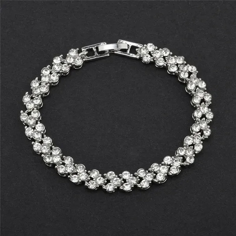 European and American Fashion Roman Style Women's Zircon Bracelet Shiny Zircon Wedding Engagement Bracelet Valentine's Day Anniversary Gift Birthday Party Jewelry - WORLD TIME VISITS