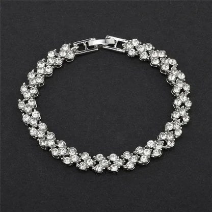 European and American Fashion Roman Style Women's Zircon Bracelet Shiny Zircon Wedding Engagement Bracelet Valentine's Day Anniversary Gift Birthday Party Jewelry - WORLD TIME VISITS