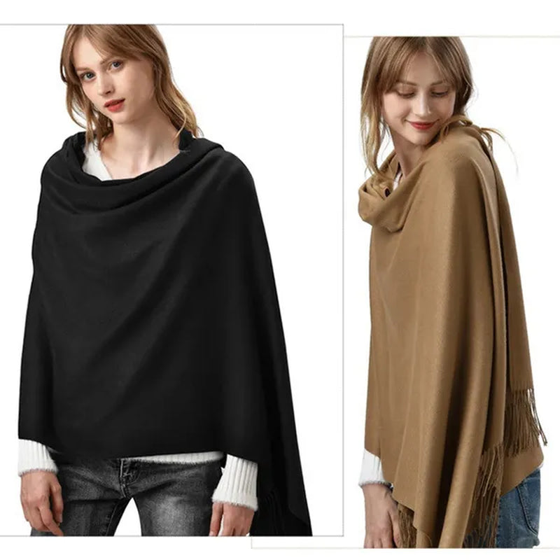 200X*70Cm Fashion Solid Color Women Scarf Winter Hijabs Tassels Long Lady Shawls Cashmere like Pashmina Hijabs Scarves Wraps - WORLD TIME VISITS