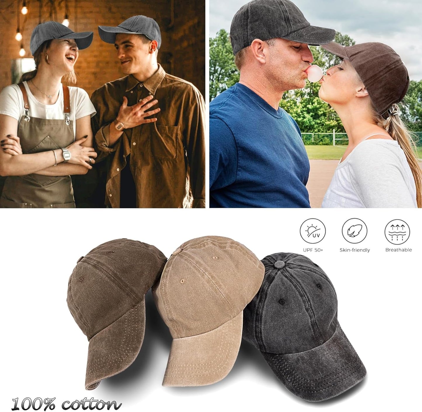 3 Pack Washed Plain Vintage Baseball Cap Cotton Adjustable Twill Bulk Low Profile Classic Dad Hat for Men/Women