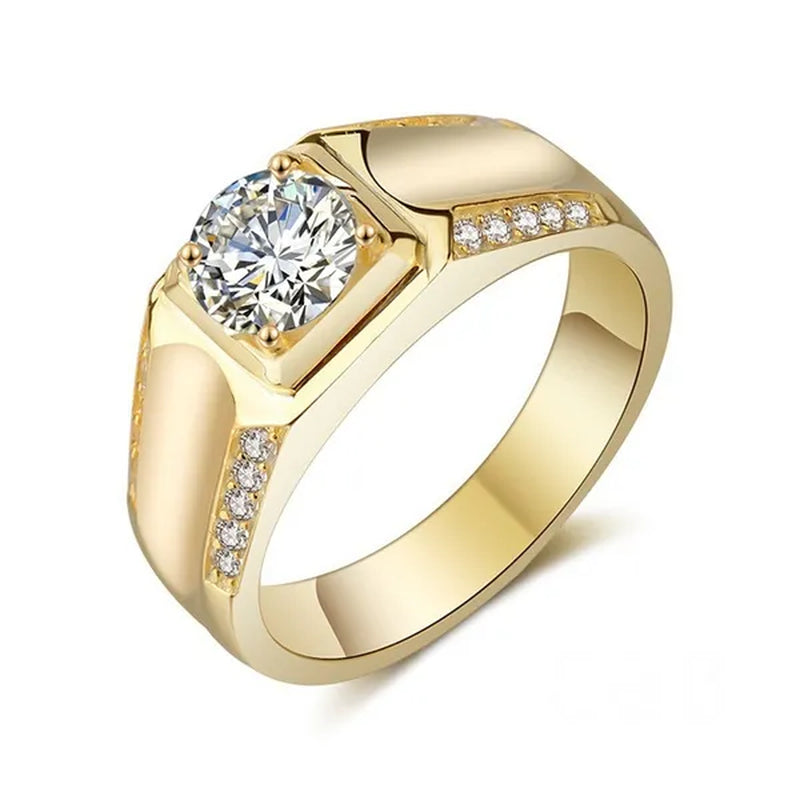 Gold Plated Ring Austrian Cubic Zirconia CZ 925 Sterling Silver Wedding Band Size 7-13 Men's Gifts Ideas Husband Jewelry Ring