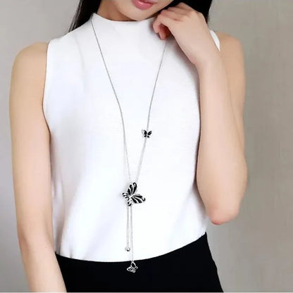 Butterfly Pendant Necklace Sweater Chain Long Tassel Necklace Adjustable Women'S Fashion Jewelry Accessories